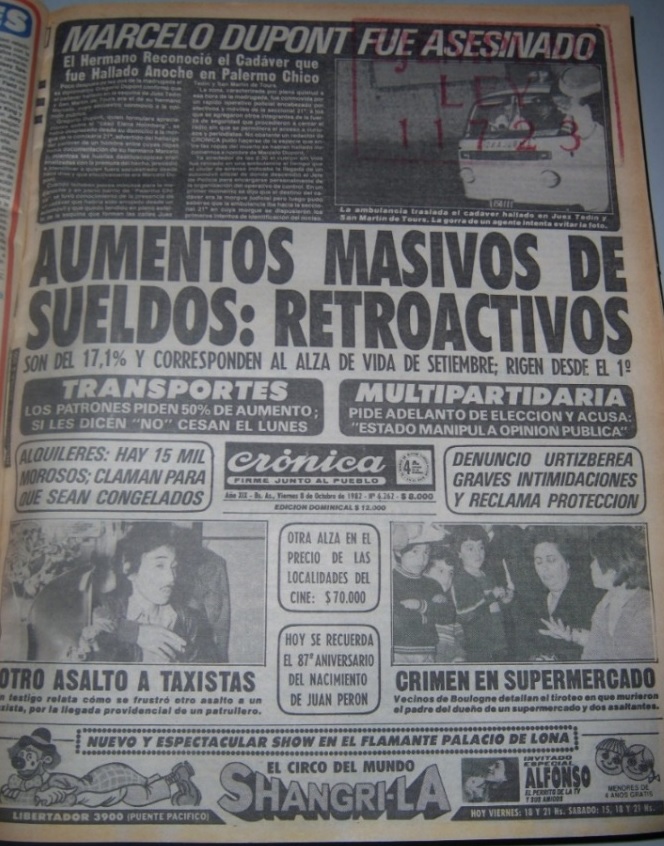 Portada de Crónica, 8 de octubre de 1982