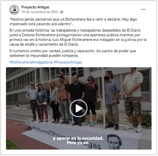 Posteo sobre la
situación atravesada por los/as trabajadores/as de El Diario de Entre Ríos